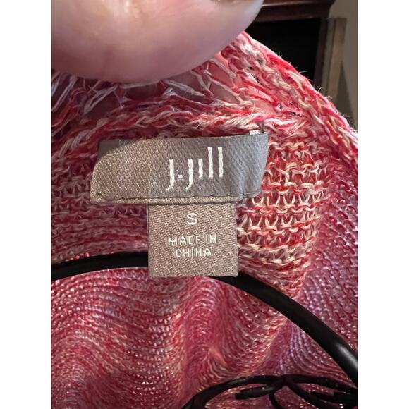 J Jill 100% Linen Knit Sweater Top Womens Size Small Red White Short Sleeve - Picture 4 of 5